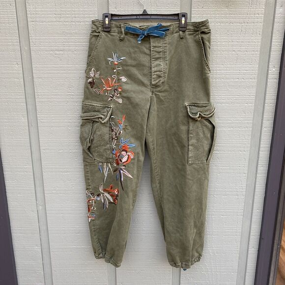 Free People Pants - Free People Pants Womens Size Medium Cargo High Waist Floral Heavy Embroidered M
